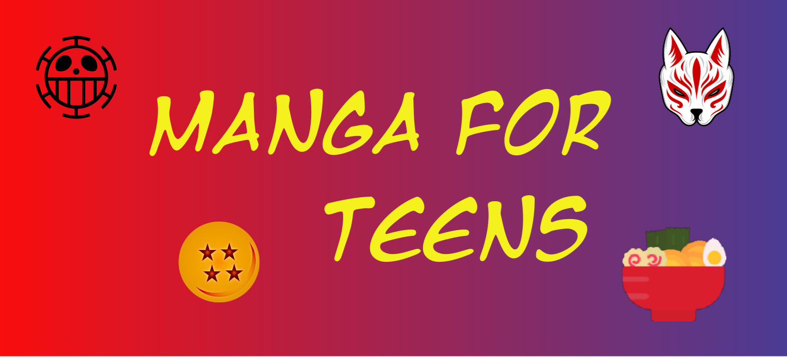 A red cartoon cloud that symbolizes the Akatsuki group in the manga/anime Naruto. On the cloud is text that reads "Manga For Teens". Both the background and the font color are a grayish blue.