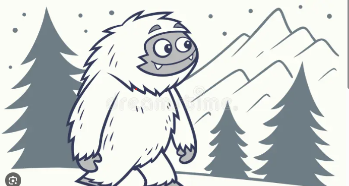 Abominable Snowman in winter mountain scene