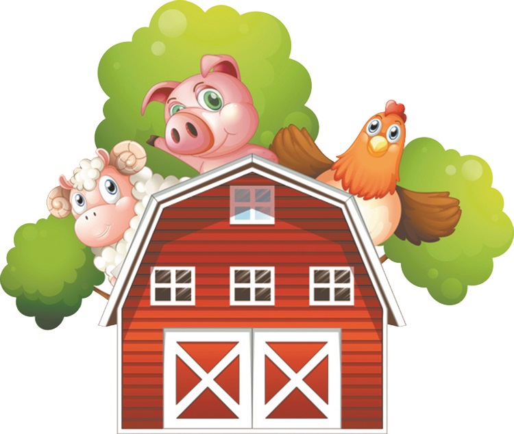 cartoon of pigs and a barn