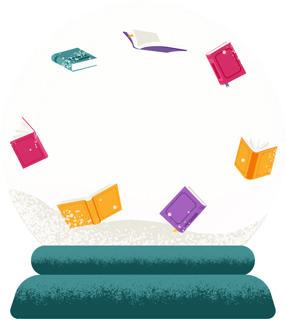 Books Floating Inside Snow Globe with Blank Space