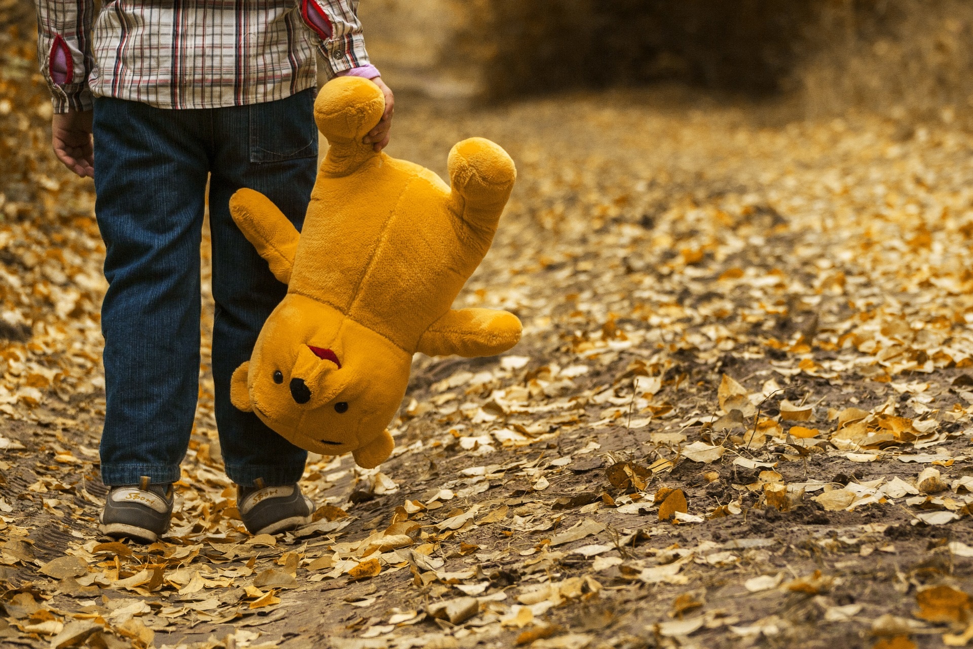 Child Holding Teddy Bear Outside