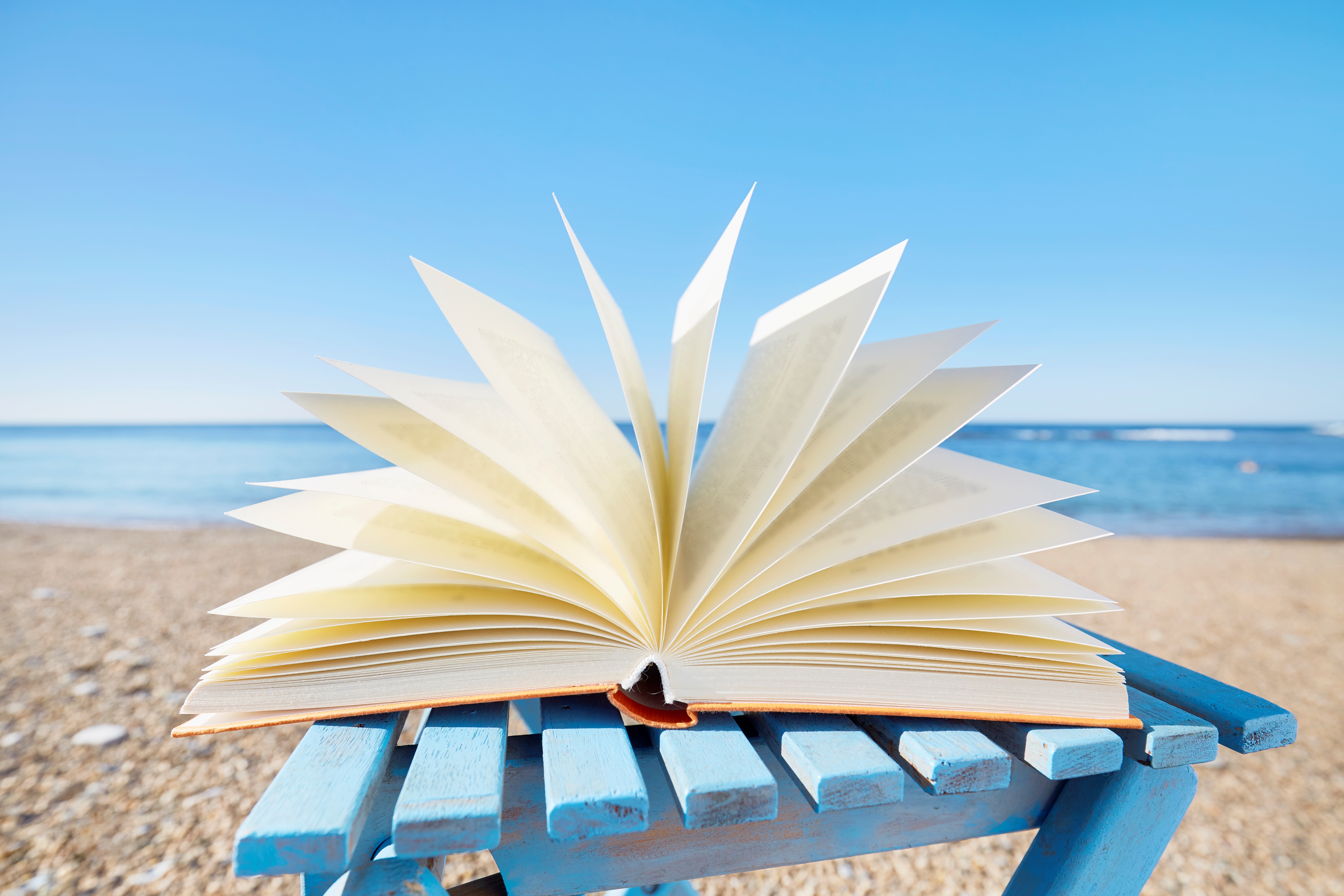 An Open Book on a Table at the Beach