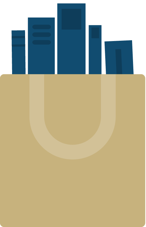 Icons - Brown Bag with Book - Navy Blue