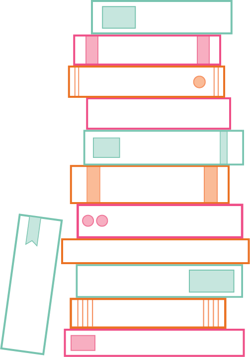 Icons - Stacked and Leaning Books Outline - Multi
