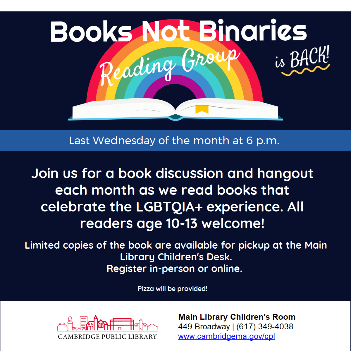 Books Not Binaries (Ages 11-14) Reading Group (Virtual)