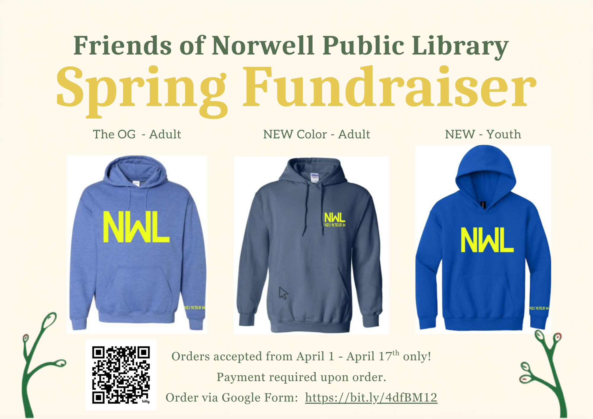 Friends Spring Sweatshirt fundraiser with QR Code