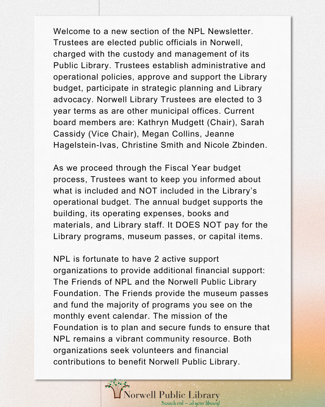 Trustees Corner Text