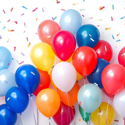 Colorful balloons and confetti