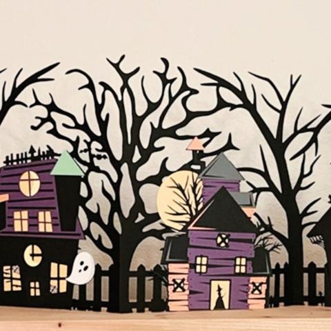 Paper Halloween village.