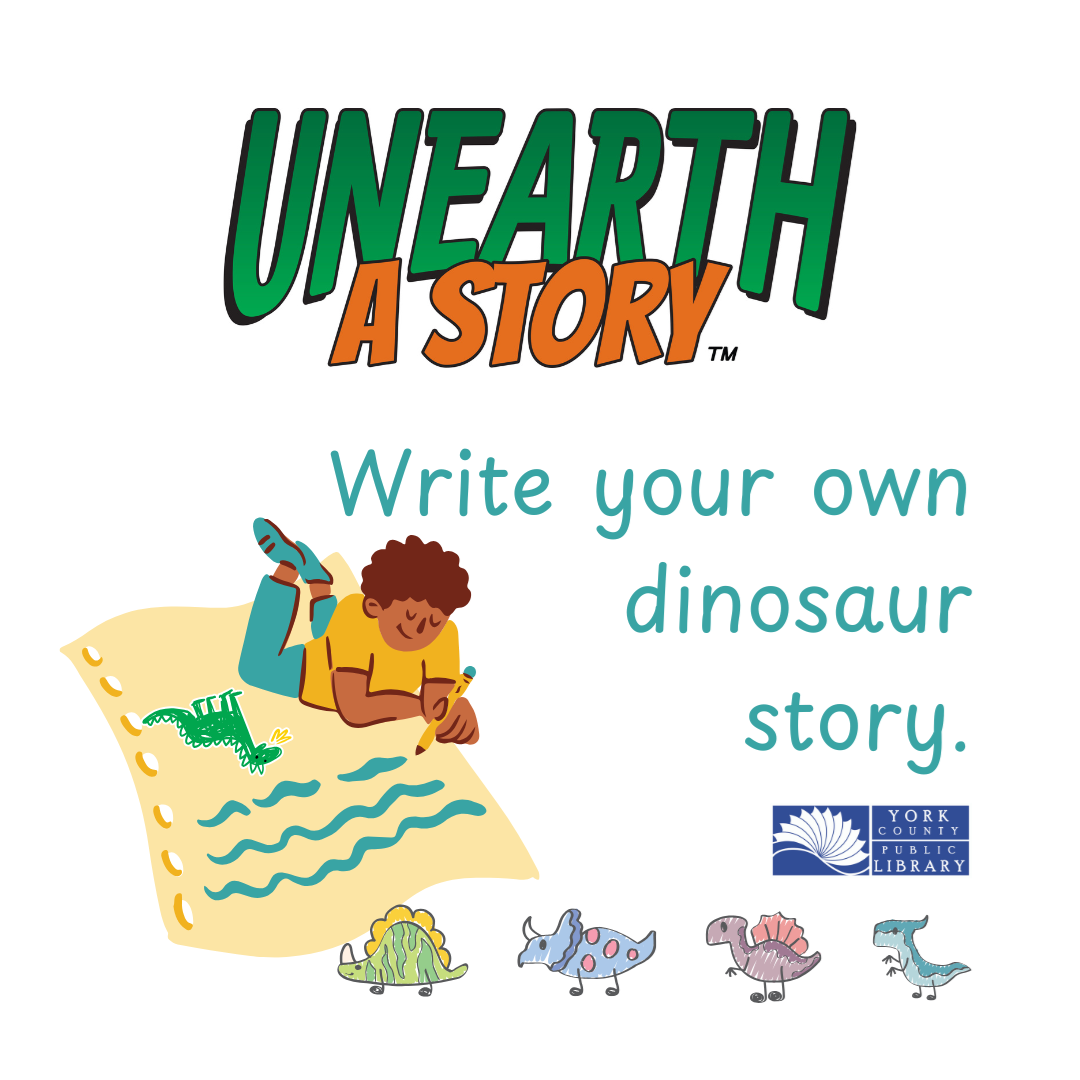 Drawing of a child writing in sand with Unearth a Story logo
