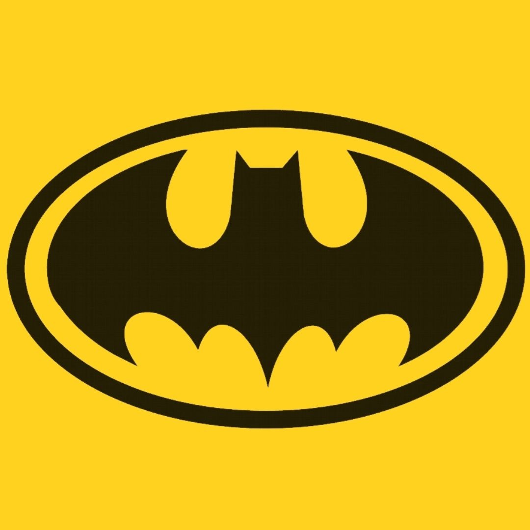 Black bat symbol on yellow background
