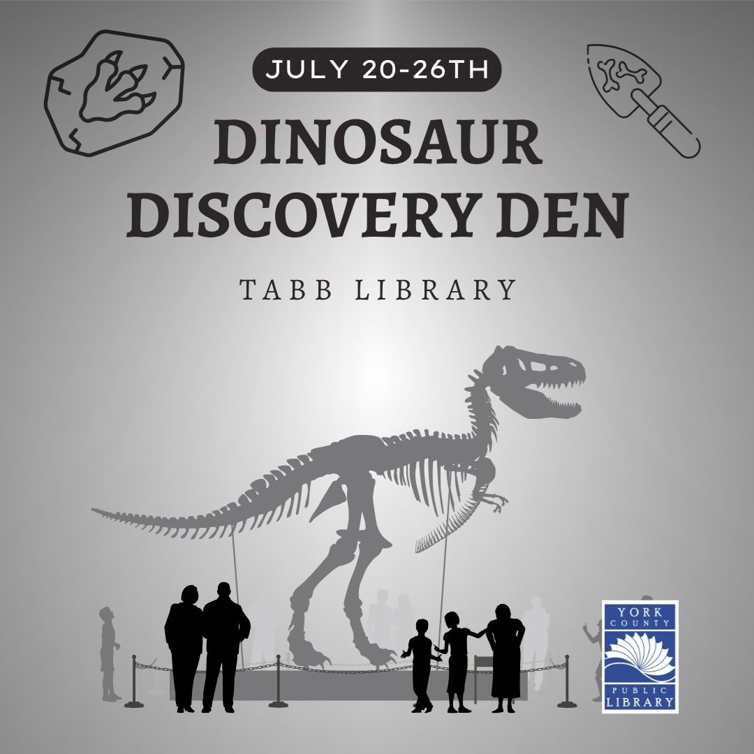 Cartoon of several people at a dinosaur fossil exhibit