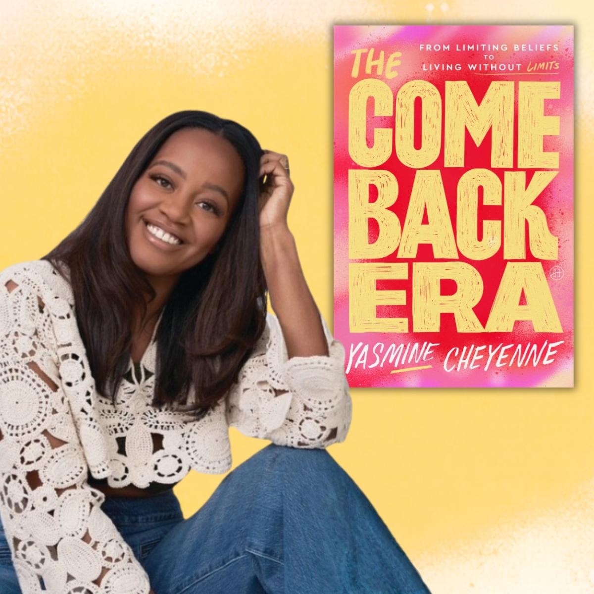 Author Yasmine Cheyenne beside image of a book cover