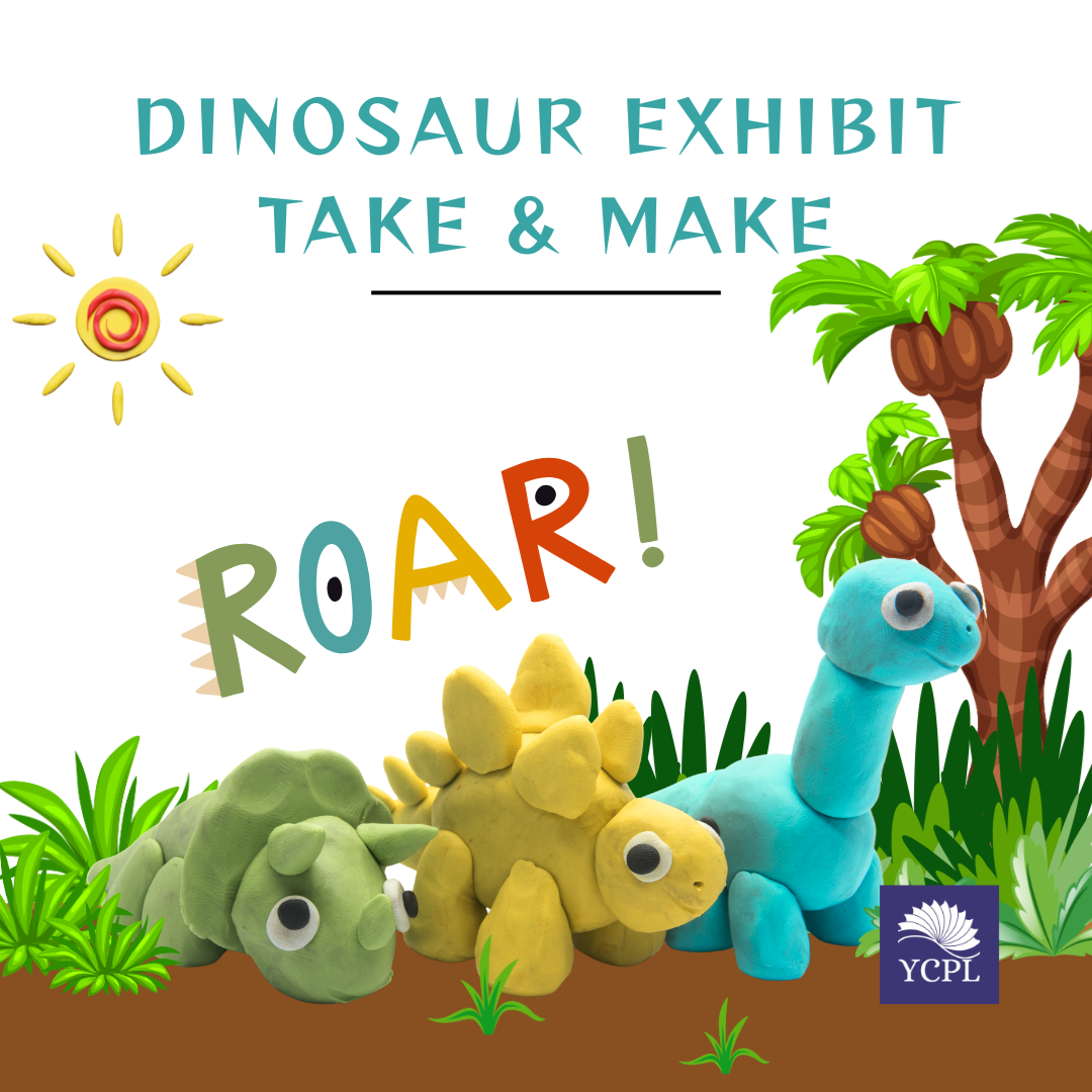 Clay dinosaurs with cartoon forest background