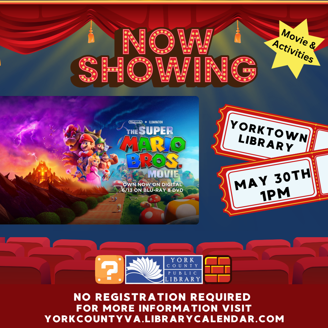 Movie theater with mario bros logo on screen