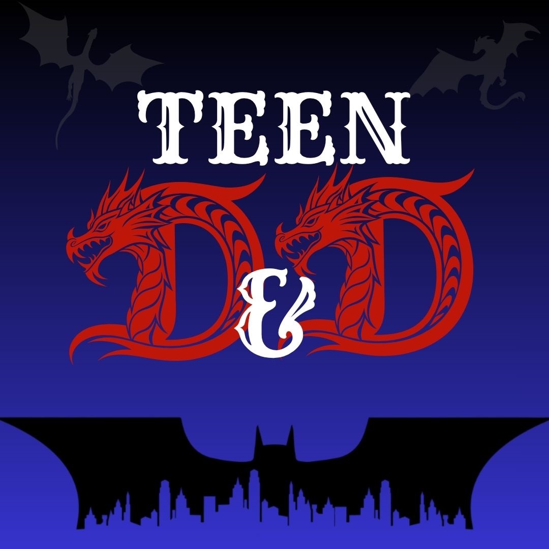 Text over purple background with black bat symbol
