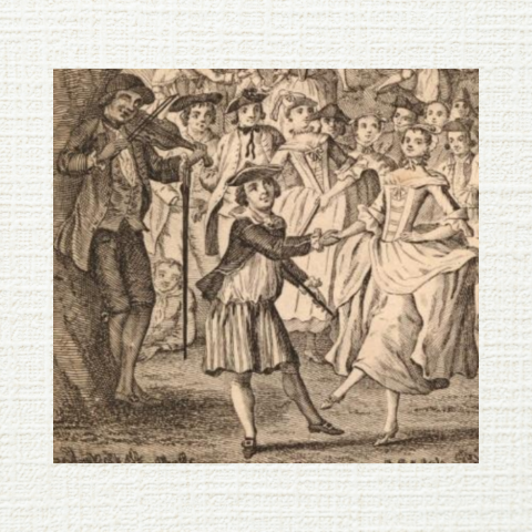 Colonial era drawing depicting a group of dancers
