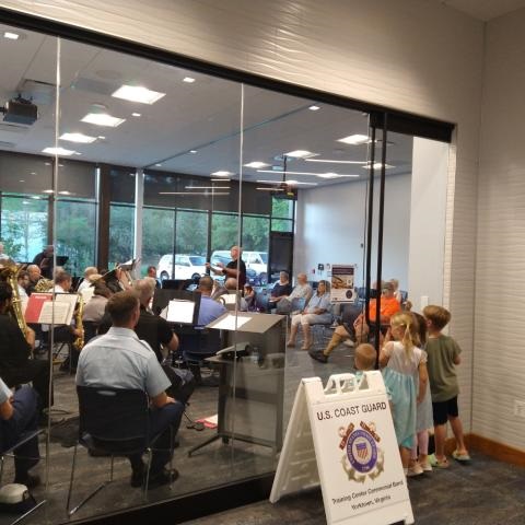 USCG TRACEN Yorktown Ceremonial Band Performing in the Yorktown library meeting room.