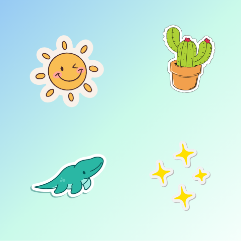 Cartoon stickers on blue background