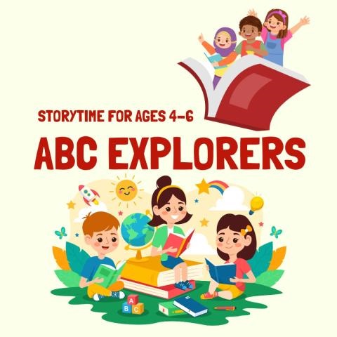 Cartoon of several children reading books together. 