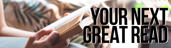 Person reading a book next to the text 