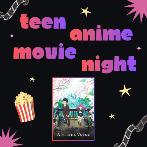 Movie poster with cartoon popcorn and text