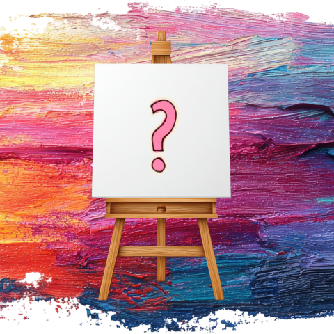 Easel with colorful paint stroke background