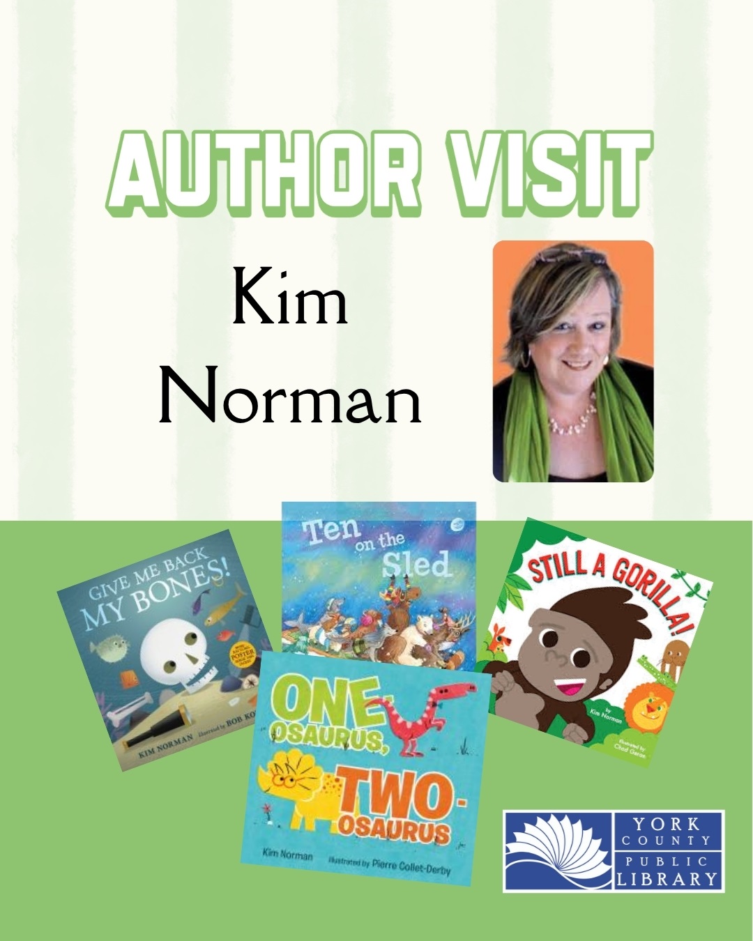 Portrait of author Kim Normal alongside book covers