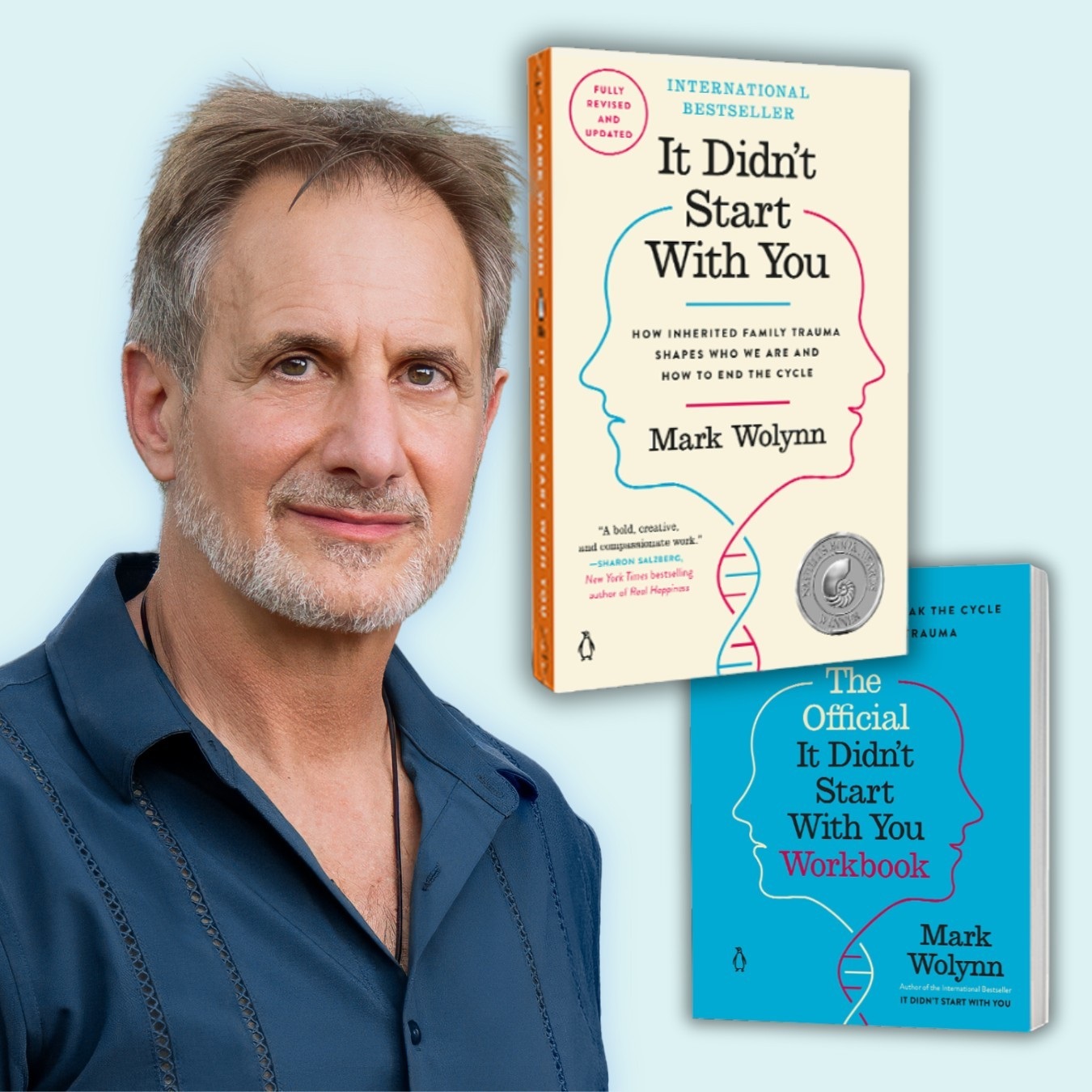 Author headshot with two book covers