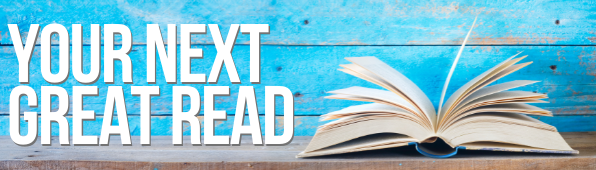 Email header with an open book in front of a blue background with text reading 