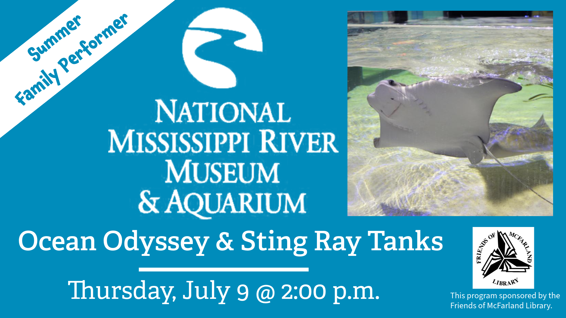 National Mississippi River Museum & Aquarium Ocean Odyssey & Sting Ray Tanks. Thursday, July 9 @ 2:00 p.m.