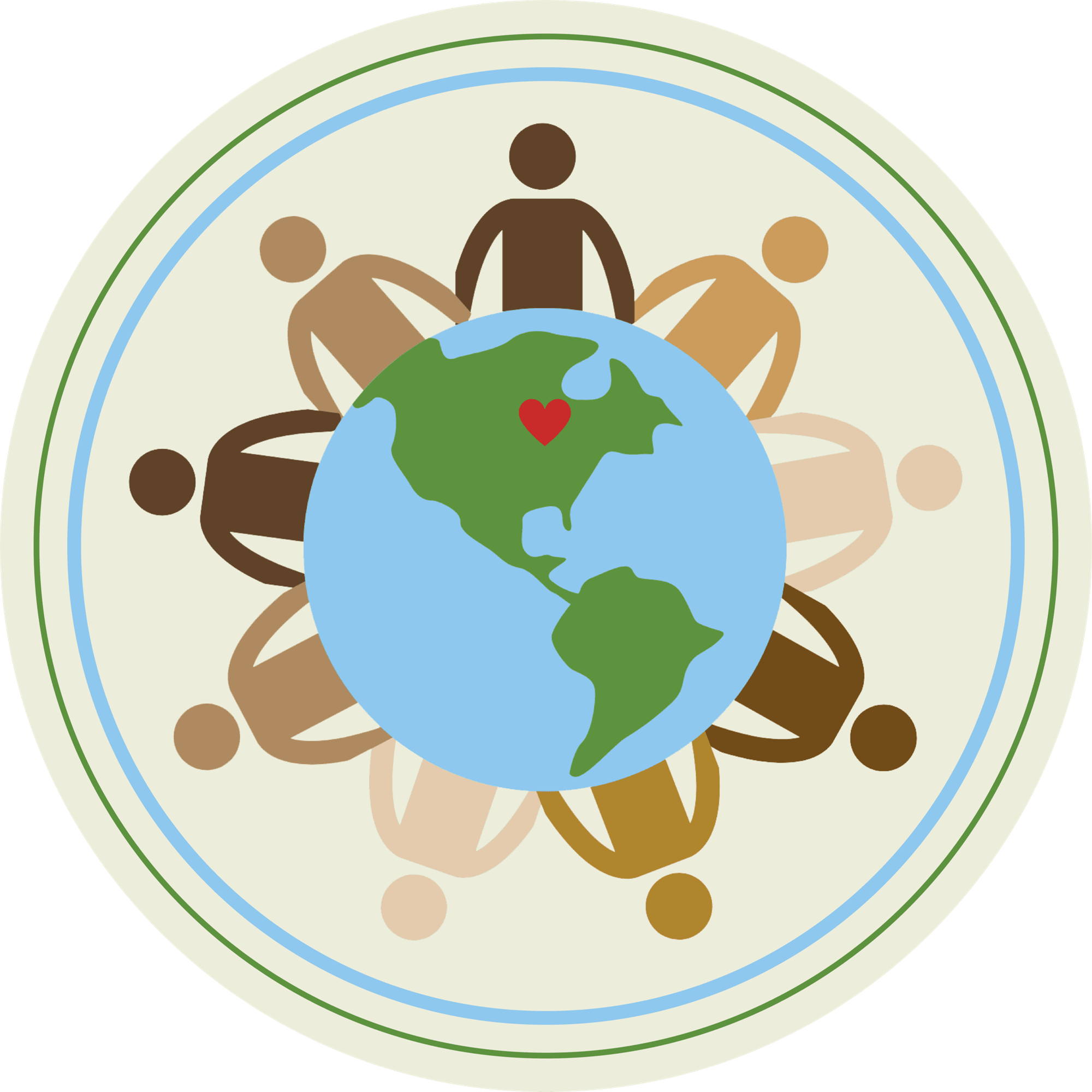 Illustration of Earth encircled by the upper bodies of stick figure people of different skin colors holding hands