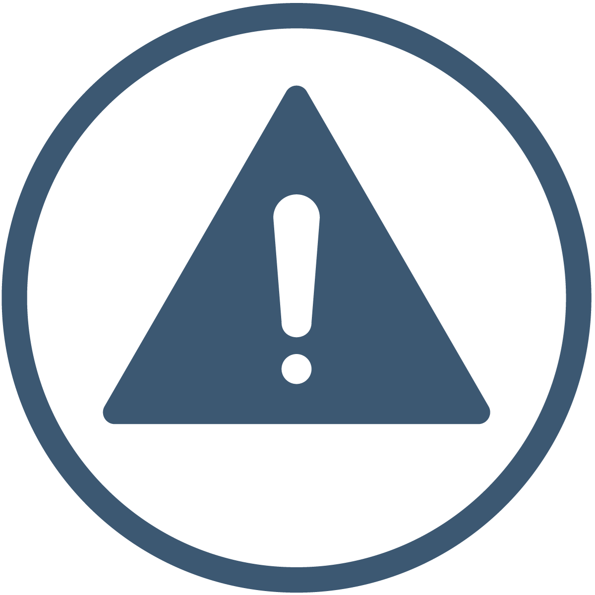 Warning symbol of a triangle with an exclamation point in the middle inside a circle.