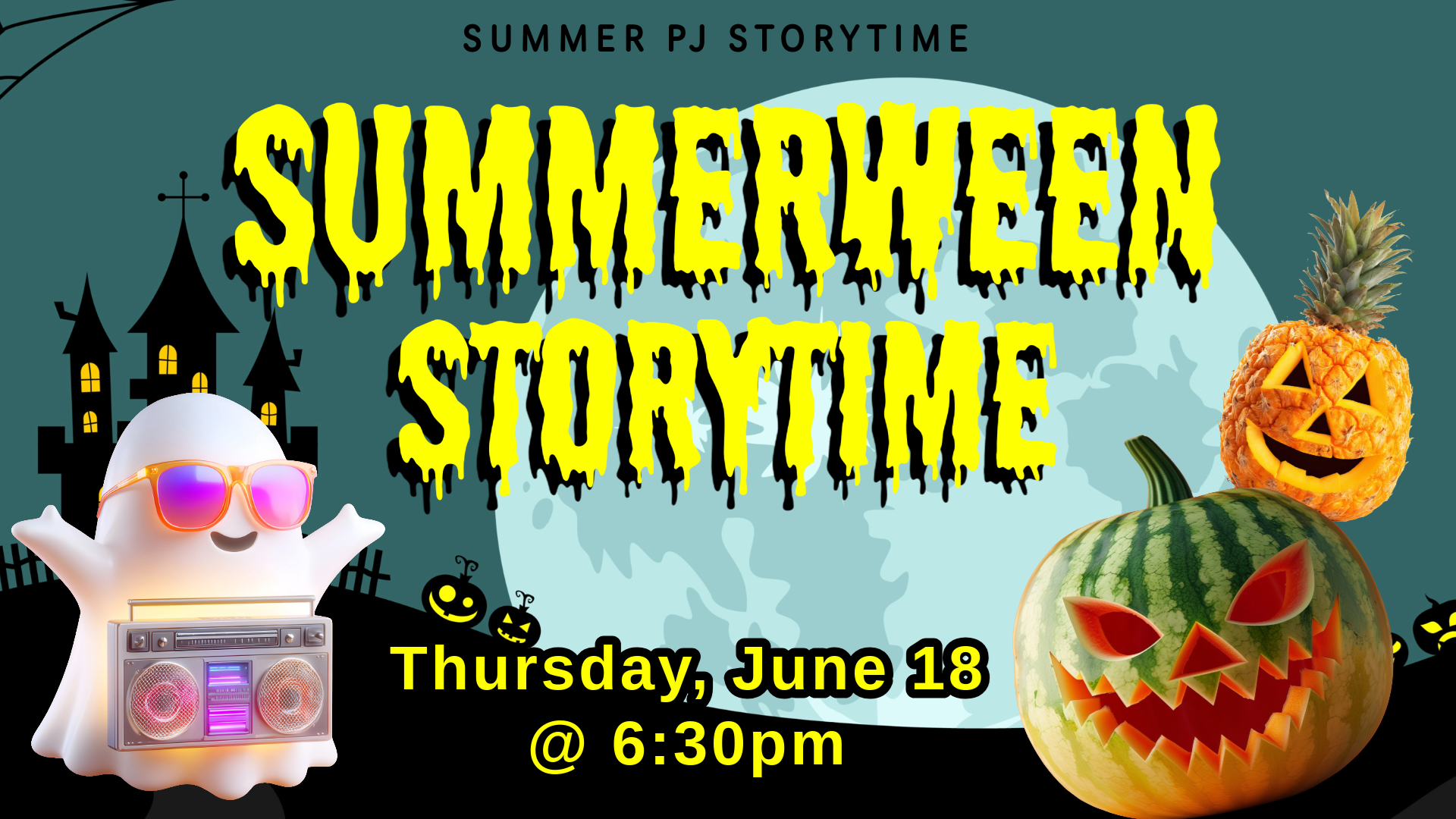 Summer PJ Storytime: Summerween Storytime, Thursday, June 18 @ 6:30 PM