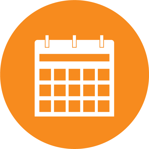 Blank white calendar inside an orange circle