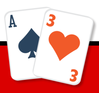Clipart image of ace of spades and 3 of hearts cards against a white and red background