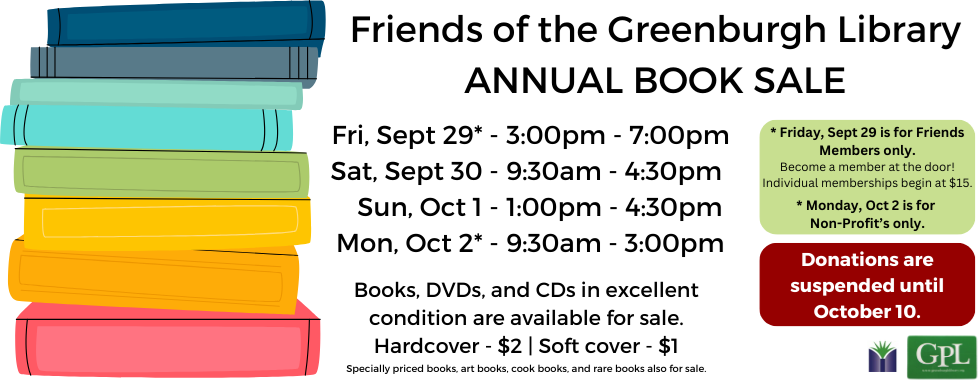 Friends of the Greenburgh Library Annual Book Sale - Click here for dates and details