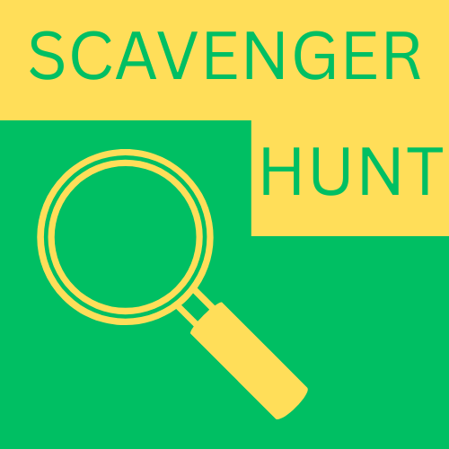 Scavenger Hunt green background with magnifying glass
