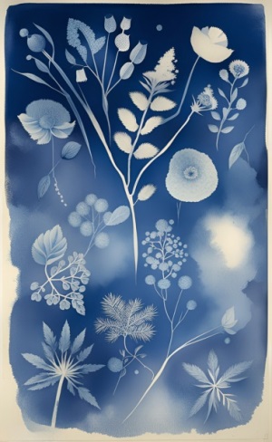 Flowers on blue photo reactive paper
