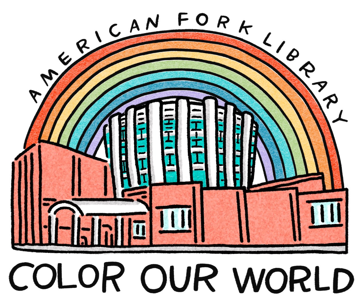 American Fork Library with rainbow above 