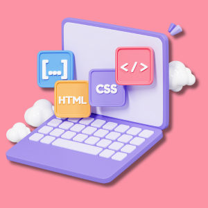laptop with various coding symbols