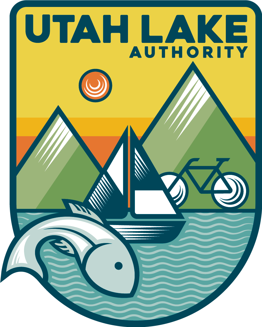 Utah Lake Authority logo with mountains, bike, sailboat, and fish
