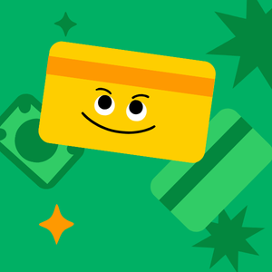 yellow cartoon style credit card on green background