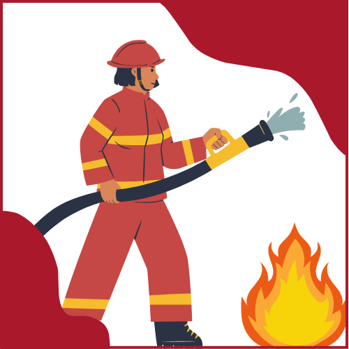 image of firefighter holding hose above small flames