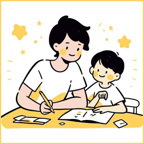 an illustration of a parent and child doing homework