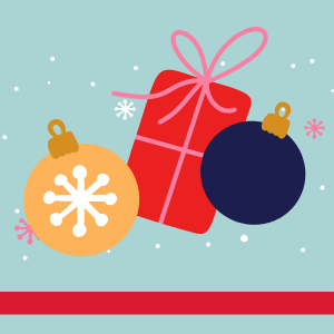 christmas ornaments and gift on aqua background