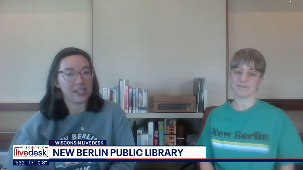 Screenshot of two New Berlin Public Library staff on Wisconsin Live Desk