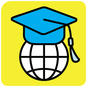 Mortarboard hat on globe illustrated icon.