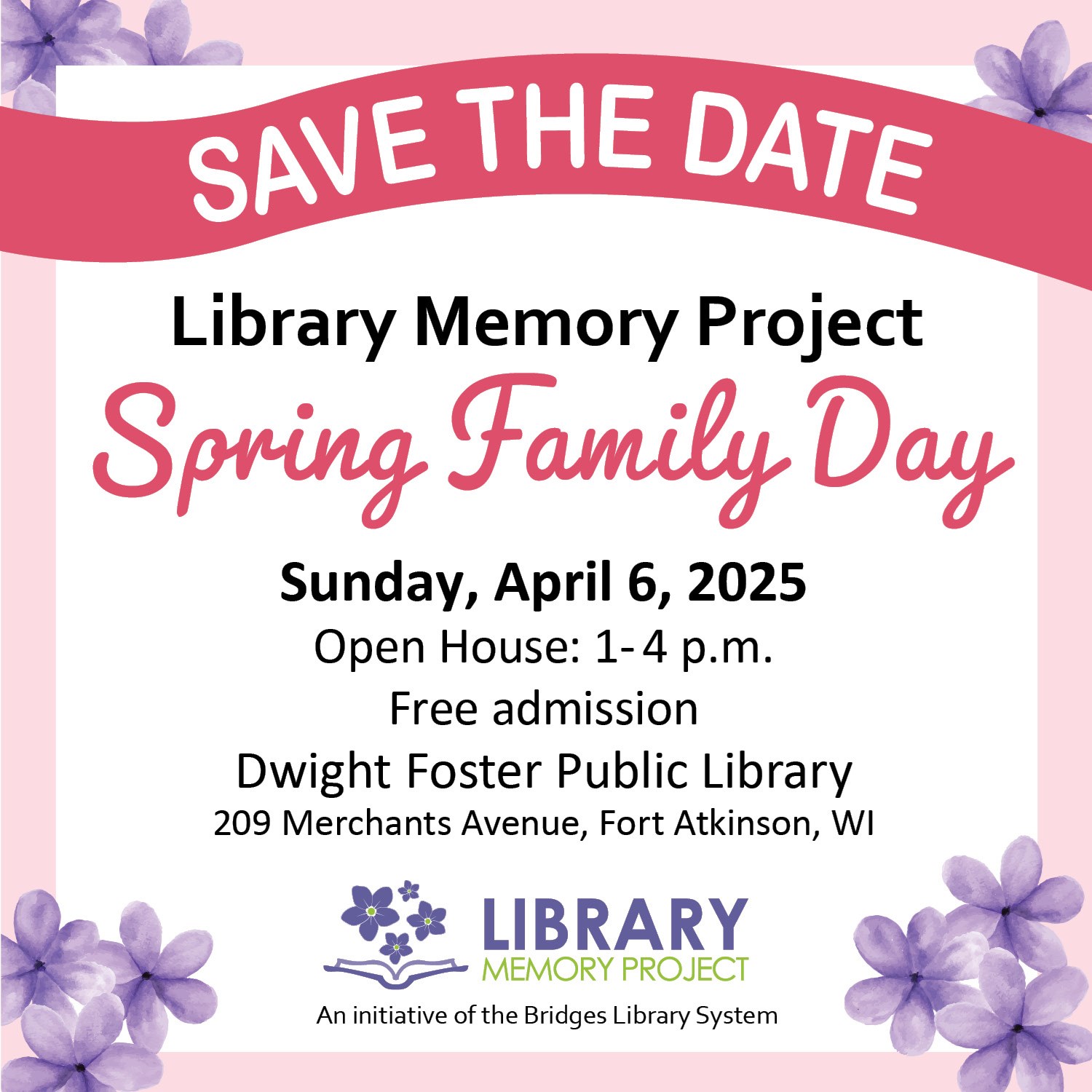Graphic for the Dave the Date for the Spring Family Day event.