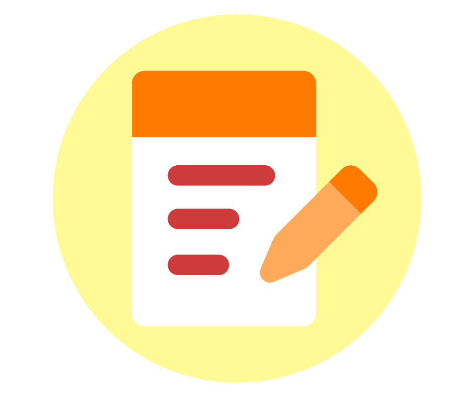 Pencil writing on paper icon in a circle